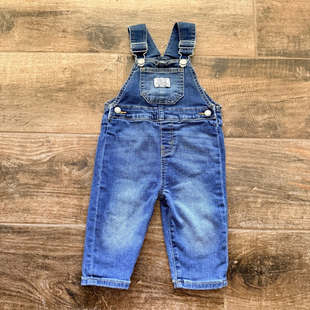 Levi's Baby Denim Bib Medium Wash Adjustable Overalls, Blue/Melbourne, 18M